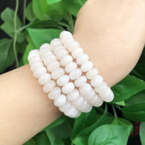 Songxi 5x8mm Natural White Jade Stone Rondelle Beads, 75 PCS Spacer Round Abacus Beads for Jewelry Making, Gemstone for Bracelet Necklace, Arts and Crafts - color: White Jade