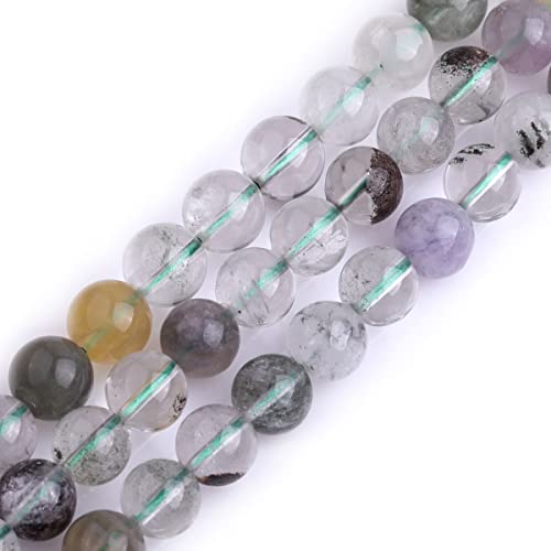 JOE FOREMAN 10mm Green Ghost Rock Quartz Round Beads for Jewelry Making Strand 15" Natural Stone Semi Precious Gemstone DIY Handmade Craft Supplies - color: Green, size: 10mm
