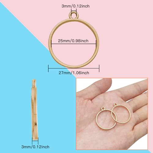 Open Bezels for Resin,50pcs Hollow Frame Pendants Round Open Frame Pendant Opens Bezel Pendants Blank Resin Pendant for Jewelry Making,DIY Resins Crafts(K Gold) - color: K Gold;Round