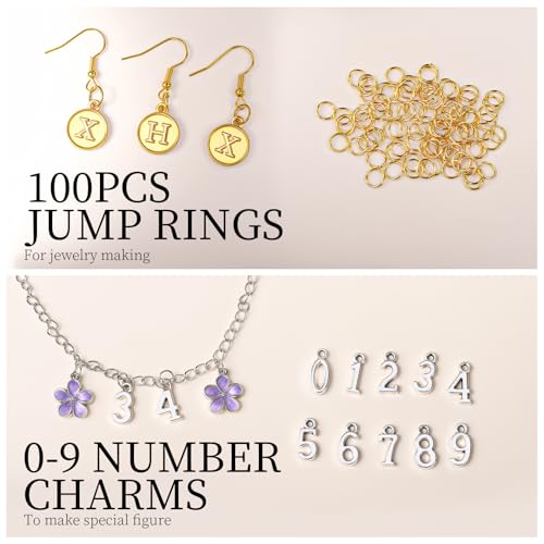LEOBRO Letter Charms, 376 Pcs Gold & Silver Charms for Jewelry Making, Necklace, Bracelet, Jewelry Making Supplies, with Jump Rings - color: Gold & Silver