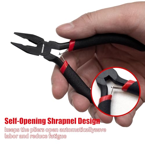 WISEUP 8-Piece Mini Pliers Set，Needle, Round, Flat, Long, Bent Nose, Diagonal, End Cutting & Linesman Pliers for Crafting, Electronics & Jewelry Making，with Pouch