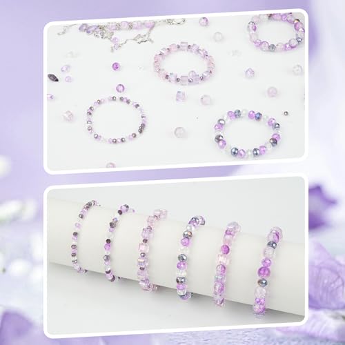 1000pcs Glass Beads for Jewelry Making Colorful Rainbow Craft Crystal Beads with Loose Beads Sparkly Beads for DIY Necklace Bracelet Earring(Purple) - color: Purple