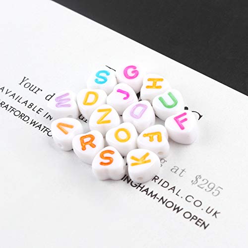 Song Xi 1200pcs White Heart Acrylic Alphabet Beads - Colorful Letter Beads 4x7mm for Bracelets and Jewelry Making - color: 1200pcs white heart colorful