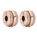 Clip Stopper Spacer Charms for Bracelets Necklaces, Compatible with Pandora,Jewery Mking DIY - style: Sparkling Pavé Lines Clip 14K Rose Gold Plated