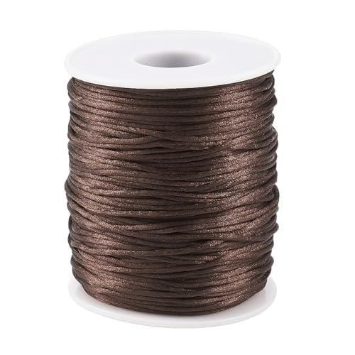 109 Yards 1.5mm Nylon Satin Cord Nylon Rattail Satin Silk Trim Cord Coconut Brown Silky Beading String Nylon Beading Cord Braided Rope for Kumihimo Lanyards Jewelry Keychain Making - color: Coconut Brown
