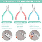 WORKPRO Jewelry Pliers Set, 3 Pack Jewelry Making Tool Kit Includes Mini Needle Nose Plier/Chain Nose Plier, Round Nose Plier and Wire Cutter for Jewelry Repair, DIY Crafts, Jewelry Making Supplies - color: Light Blue, Light Green, Pink