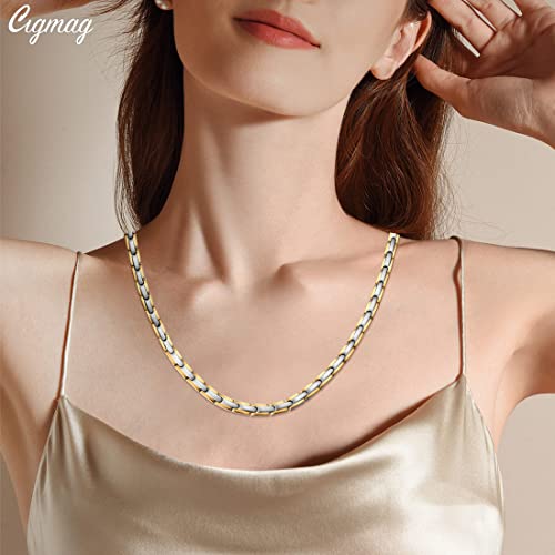 Titanium Necklace for Men Women - Magnetic Necklace Ultra Strength Magnets - with Adjustable Sizing Tool and Present Box - color: Silver & Gold