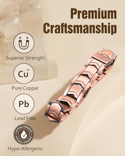 Jecanori Pure Copper Bracelet for Men, 3X Strength Magnetic Bracelets with 3800 Gauss Magnets, Adjustable Mens Copper Bracelet with Premium Fold-Over Clasp - style: Arrows