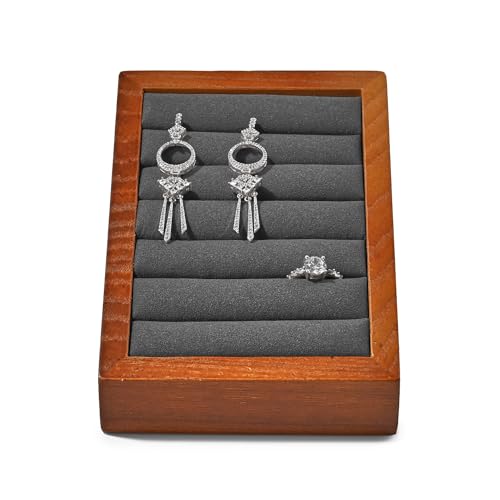 Oirlv Solid Wood Ring Tray Display Stand Slotted Jewelry Ring Showcase Display Jewelry Organizer Jewelry Holder for Trade Showcase(grey) - color: Wood grey