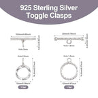 Craftdady 2Pcs 925 Sterling Silver Toggle Clasp T Bar Round Buckle Closure End Clasps for DIY Bracelet Necklace Jewelry Making - color: 925 Sterling Silver, 2 Sizes