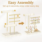 MODOWEY Necklace Holder Earring Stand Organizer, Wooden Velvet Bracelet Tree Rack with Ring Tray for Vendor Women Display Selling, Countertop T Bar Jewelry Tower Keep Everything Visible & Within Reach - color: Beige