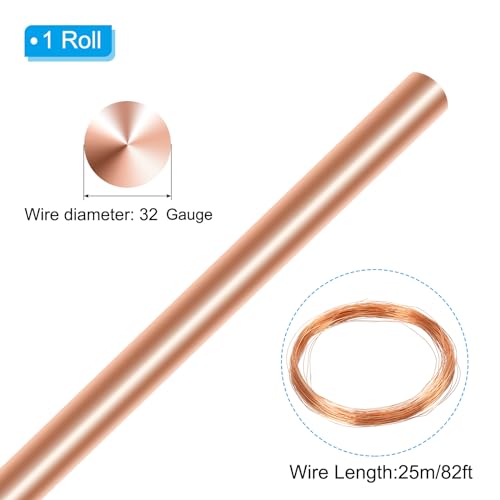 PATIKIL 99.9% Soft Copper Wire, 1Pcs 32Gauge/0.2mm Diameter 25m/82ft Spool Pure Copper Craft Wire for Jewelry Making Beading Garden Plants - size: 32Gauge