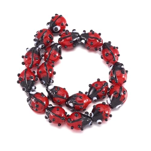 Cheriswelry 20pcs/Strand Red Ladybug Handmade Lampwork Beads Cute Animal Insect Loose Spacer Beads Ornament Charms 12~14mm Hole: 1~2mm for DIY Craft Earring Bracelet Necklace Jewelry Making - color: Ladybug-Red