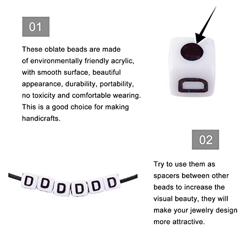 240pcs Opaque Acrylic Letter D Cube Beads White Plastic Alphabet Loose Spacer Square Beads 4-5mm for DIY Name Bracelet Necklace Jewelry Crafts Making Hole: 1.8mm - color: Letter D#White and Black