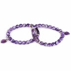 Justinstones Gem Semi Precious Gemstone Love Heart Charm Stretch Beaded Bracelet Unisex - color: African Amethyst