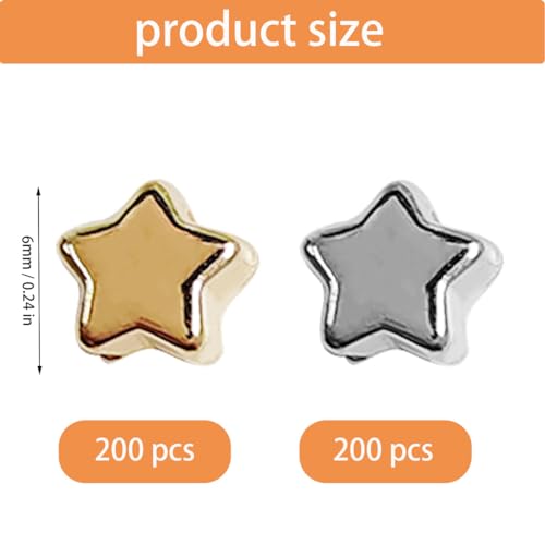 400 Pieces Star Shape Spacer Beads, 6mm Large Hole Loose Beads Accessories for Jewelry Making (Gold,Silver) - color: Gold and Silver