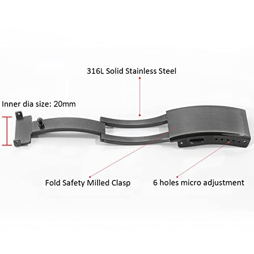 watchdives Watch Buckle 18mm/20mm/22mm Fold Safety Milled Clasp Replacement Stainless Steel Watchband Clasp (Black, 20mm) - color: Black, size: 20mm