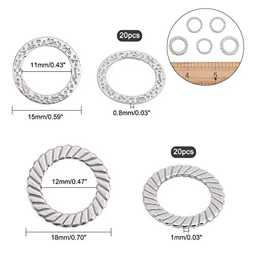 UNICRAFTALE 40pcs 2 Sizes 304 Stainless Steel Connecting Rings with Uneven Pattern Metal Ring with Color Stainless Steel Laser Cutting Connecting Rings Metal Loose Ring for Jewelry Making 15/18mm Long - size: 15/18mm
