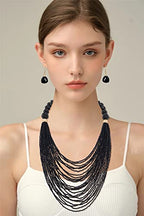 Bocar Necklace for Women, Multi Layer Statement Necklace, Long Chain Chunky Bib Seed Beads Necklace, Necklace Earring Set for Women Gift (NK-10693) - color: Black