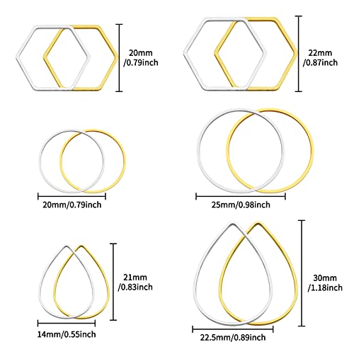 120pcs Hoop Earrings for Jewelry Making,Earring Beading Hoops Hypoallergenic Teardrop Hexagon Round Earring Hoop Open Bezel Pendant Frame for DIY Crafts Accessories Supplies(Gold&Silver,3Shapes) - color: 120PCS;Teardrop,Hexagon,Round;Gold,Silver
