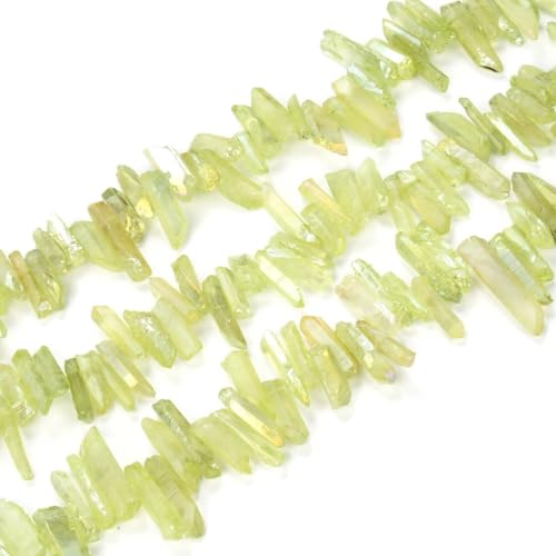 Adabele 15 Inch Natural Raw Healing Crystal Quartz Gemstone Loose Beads Small Drilled 15 Inch Peridot Green AB Titanium Coated Chakra Gem Stone Drop Stick GA10 - color: Peridot Green Ab, size: Small Size (15 Inch/1 Strand)