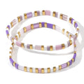 Tila Flat Beaded Bracelet for Women,Bohemian Colorful Stretch Square Glass Bead Elastic Layred Bracelet Stack, Handmade Boho Trendy Holiday Jewelry Accessories Friendship Gift - color: Purple