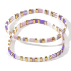 Tila Flat Beaded Bracelet for Women,Bohemian Colorful Stretch Square Glass Bead Elastic Layred Bracelet Stack, Handmade Boho Trendy Holiday Jewelry Accessories Friendship Gift - color: Purple