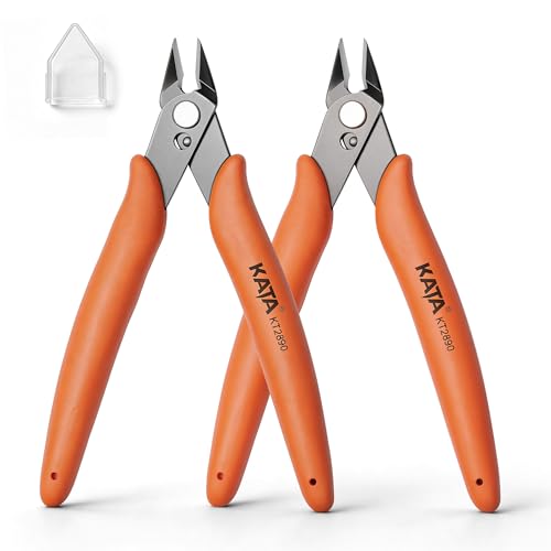 KATA Micro Wire Cutters Pliers: Precision Flush Cutter Tool for Jewelry Making, Hobby Models, Gundam, Electronics - 2-Pack Small Zip Tie Cutter Nippers - Mini Side Cutting Snips with Ergonomic Handle - color: 2 Pack Orange