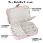 jiemei Jewelry Box, Travel Jewelry Organizer Cases with Doubel Layer for Women’s Necklace Earrings Rings and Travel Accessories(Pink) - color: Pink