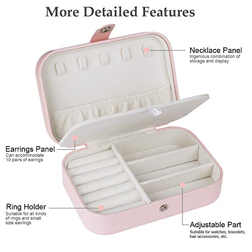 jiemei Jewelry Box, Travel Jewelry Organizer Cases with Doubel Layer for Women’s Necklace Earrings Rings and Travel Accessories(Pink) - color: Pink
