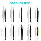 Precision Tweezers Set 10 Piece, ESD Safe Anti-Static Stainless Steel Kit with Case & Pry Tool for Electronics Repair, PCB Soldering, Jewelry Making, Watch Repair, Lab and Craft Work