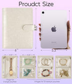 Travel Jewelry Organizer Case,Small Jewelry Bags Jewelry Storage Book Ring Binder with Clear Zipper Velvet Pouch for Traveling - color: Beige