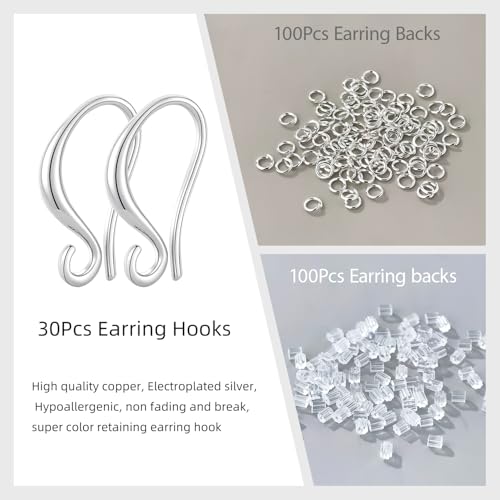 Earring Hooks, 230PCS Silver Earring Findings for Jewelry Making Hypoallergenic Ear Wires for DIY Bulk Pack - color: Silver-Thick Earring Hooks