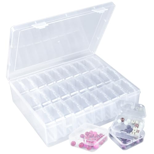 Bead Organizer Box with Hinged Lids - 31 PCS Clear Plastic Storage Containers for Jewelry Making, DIY Crafts, Nail Art, and Small Parts - Portable Craft Organizer for Beads, Threads (8.6" x 6.8") - color: Transparent-30PCS