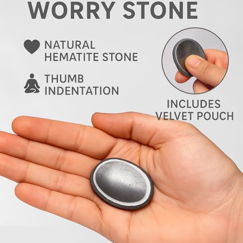Hematite Worry Stone – Natural Polished Thumb Palm Stone for Grounding, Protection & Mental Strength – Pocket Fidget Crystal for Calm & Focus - color: Hematite