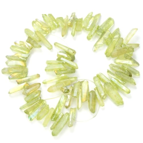 Adabele 30 Inch Natural Raw Healing Crystal Quartz Gemstone Loose Beads Small Drilled Point Peridot Green AB Titanium Coated Chakra Gem Stone Drop Stick GA10 - color: Peridot Green Ab, size: Small Size (30 Inch/2 Strands)