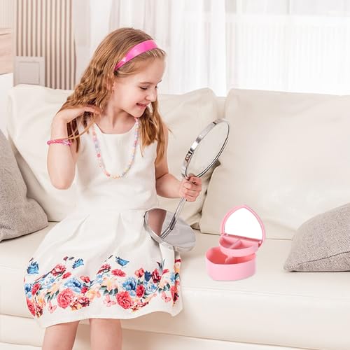 Cabilock 4 PCS Heart Shape Double Layer Jewelry Box with Mirror, Portable Jewelry Organizer Case for Earrings Rings Necklaces Desk Topper Organizer, Pink