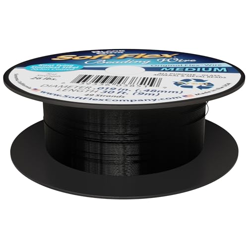 Soft Flex 49 Strand Beading Wire - Medium 0.19 Diameter - 30 Feet Nylon Design Wire - style: Black