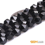 GEM-Inside Natural 8mm Black Agate Gemstone Loose Beads Faceted Cambay Crystal Energy Stone Power for Jewelry Making 15" - color: Black Agate, size: 8mm