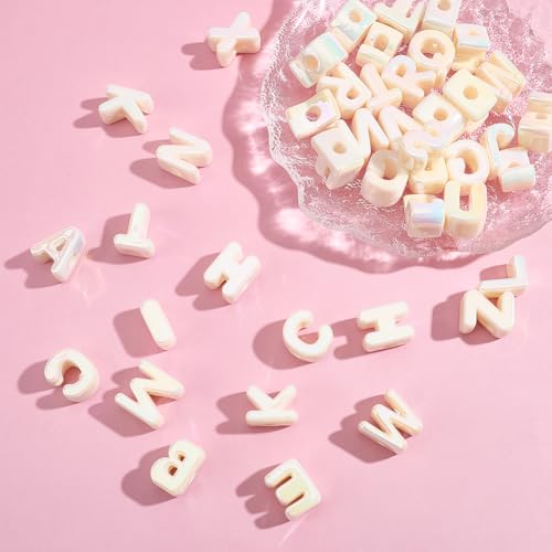 52Pcs 26 Styles Alphabet Shaped Beads Large Hole Letter Beads Small A to Z Hollow Pearlized European Acrylic Loose Smooth Spacers for Necklace Earrings Bracelets Keychain Jewelry DIY Crafts - style: Style 3
