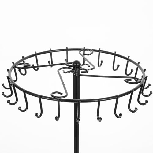 2 Pcs Rotating Necklace Holder Metal Necklace Stand Organizer for Bracelet Earring Keychain Ring Jewelry Display, 14.5 Inch with 23 Hooks (Black)
