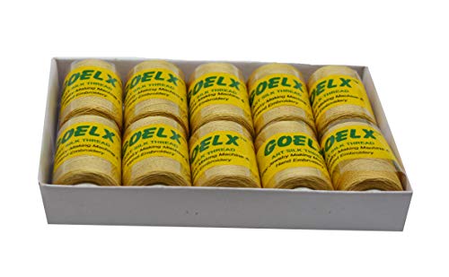Goelx Silk Thread by Shade No for Jewelry, Tassel Making, Embroidery, Crafts, Shiny Soft Thread Spools - Golden - 137 C - color: Golden - 137 C