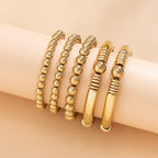 5Pcs Gold Bead Bracelets Set for Women,14K Gold Plated Stackable Bead Ball Bracelets Set,Adjustable Chunky Bangles Bracelets,Boho Stretch Bead Ball Bracelet for Women - color: 5Gold