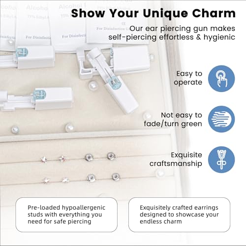 Nunpag 12 Pcs Ear Piercing Kit Disposable Ear Piercing Gun Kit with 4 Pcs 5 Prong Setting Cubic Zirconia Rainbow Star Earrings Stud 316L Stainless Steel Easy to Use Self Ear Piercer Gun Kit Silver - color: Silver-Rainbow-Star