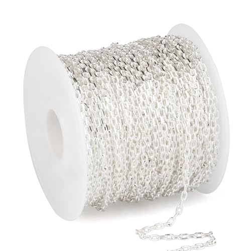 33 Feet Silver Rolo Cable Chains Roll, 2MM Silver Plated Brass Diamond-Cut Oval Rolo Cable Link Chains Spool Bulk for Jewelry Making DIY Craft - color: 2.0mm silver rolo cable chain