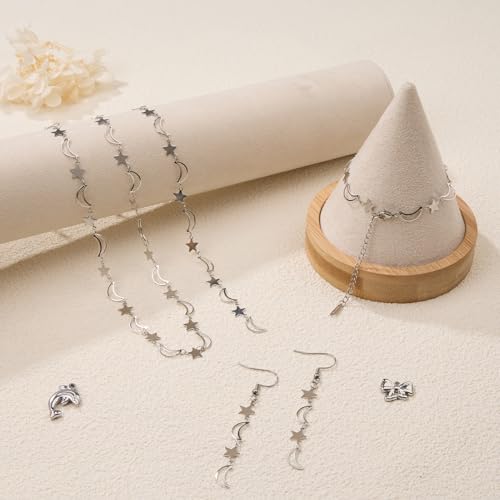 KYUNHOO 13 Feet Stainless Steel Chain for Jewelry Making Silver Moon Star Links Chain Roll with Lobster Clasps and Jump Rings - color: Star Silver