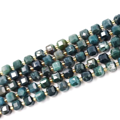 Malahill Wholesale Natural Faceted Stone Beads for Jewelry Making Sold per Bag 5 Strands Inside Cube Moss Agate 6mm - color: Moss Agate, size: Faceted Cube 6mm