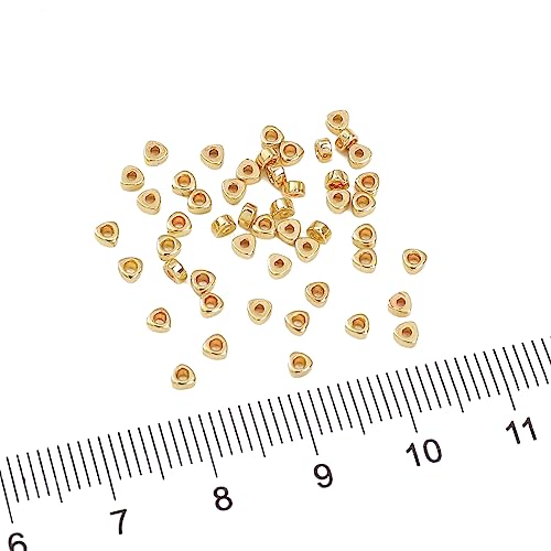 BEADIA 14K Gold Plated Triangle Spacer Beads 2.5x1.5mm 50pcs for Jewelry Making Findings Non Tarnish - color: 14K Gold, size: 2.5x1.5mm Triangle