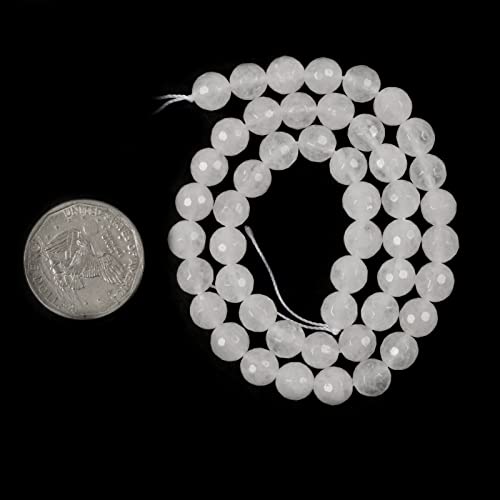 Natural White Quartz 8mm Gemstone Faceted Round Loose Strand Beads for DIY Necklace Bracelet Jewelry Making 15 Inch - color: White Quartz