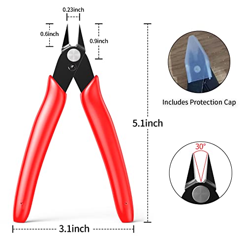 BOENFU Precision Wire Cutters Flush Cutters for 3D Print, Plastic Models, Jewelry Making, Electronics, 5 Inch Small Nippers Sprue Cutter, Red, 2-PCS - color: Red ( 2 Pack )